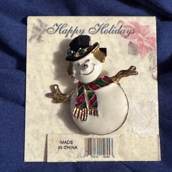 Holiday Snowman Brooch with Bobbly Head [Jewelry 070] - Picture 6 of 6